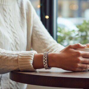 J. Crew Crystal Baguette Gunmetal Cuff Bracelet